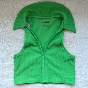 Bright Green Collared Crop Top!